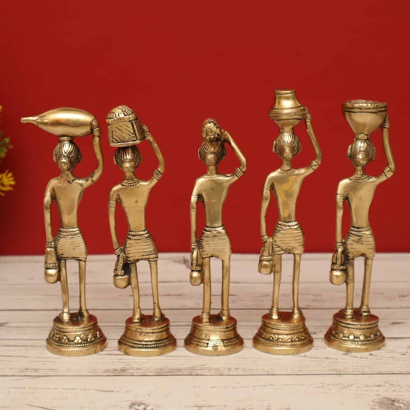 Brass Handmade Tribal Ladies Set 7 inch Height - Exquisite Ethnic Decor