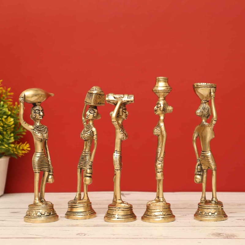 Brass Handmade Tribal Ladies Set 7 inch Height - Exquisite Ethnic Decor