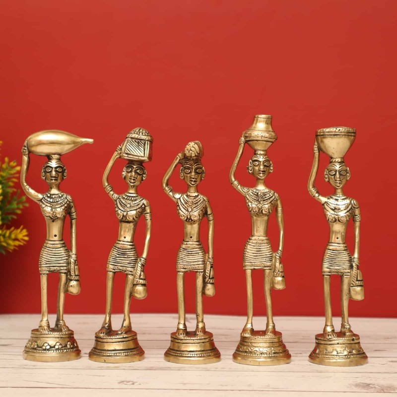 Brass Handmade Tribal Ladies Set 7 inch Height - Exquisite Ethnic Decor