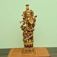 Brass Handmade Lord Krishna Statue Playing Flute - 21 inch Height