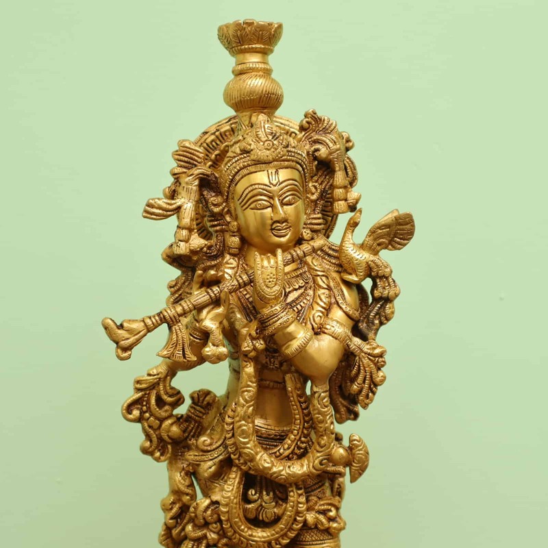 Brass Handmade Lord Krishna Statue Playing Flute - 21 inch Height