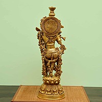 Brass Handmade Lord Krishna Statue Playing Flute - 21 inch Height