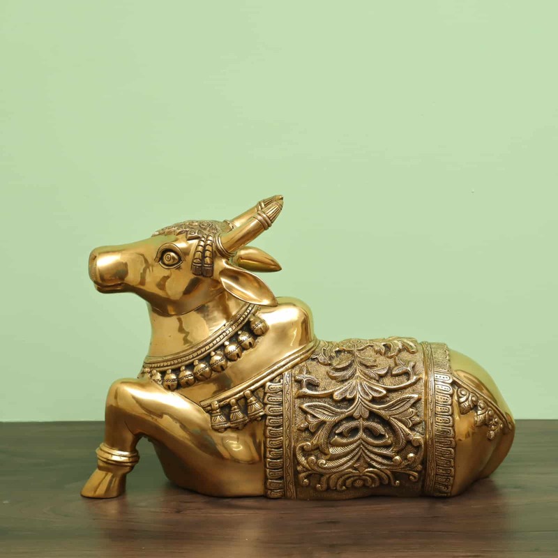 Brass Handmade Nandi Idol - 21 inch Length | Sacred Bull Statue