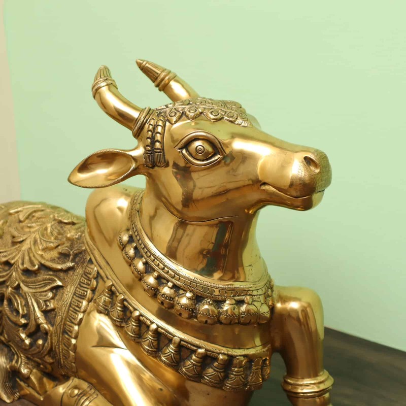 Brass Handmade Nandi Idol - 21 inch Length | Sacred Bull Statue