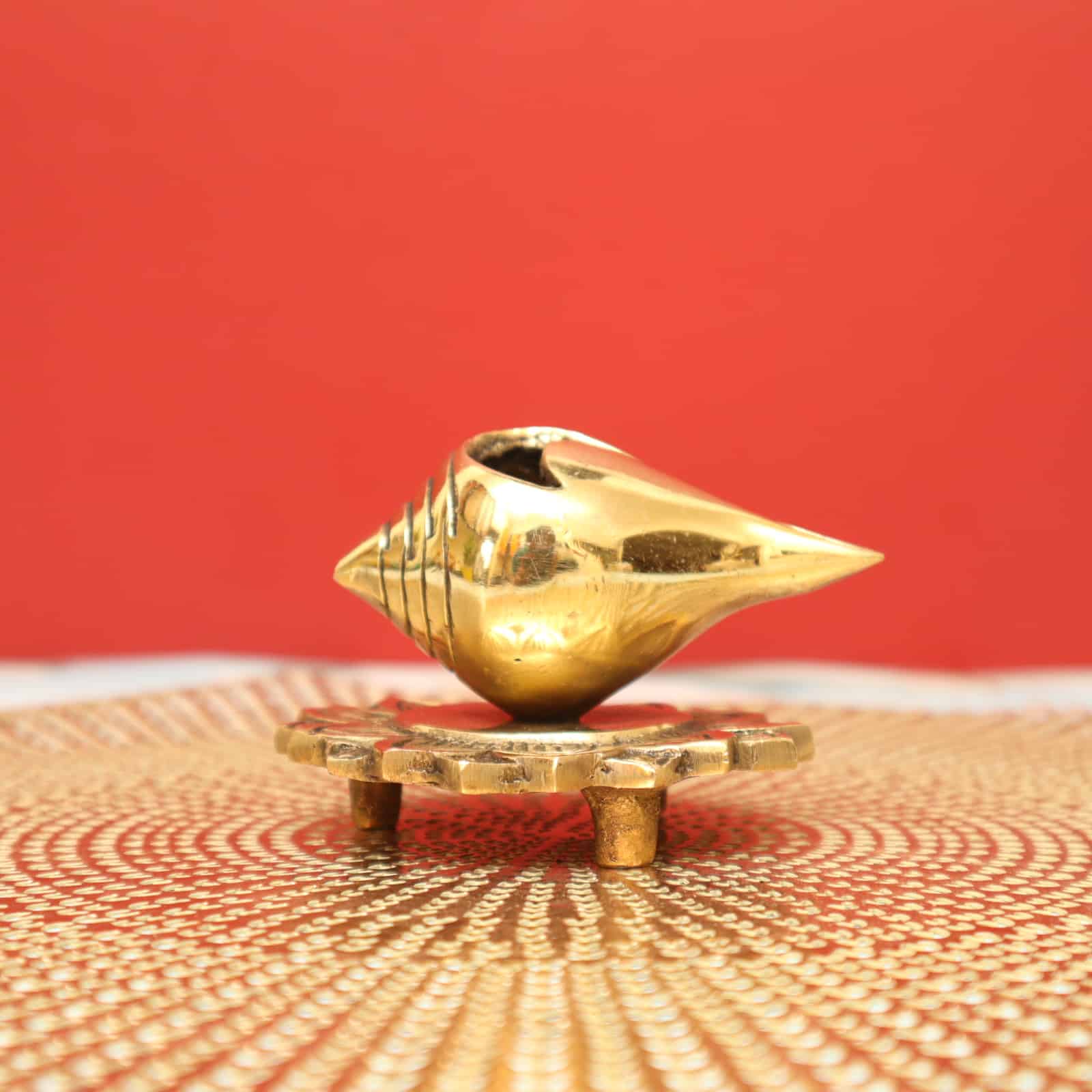 Decorative Brass Shankh / Stylized Conch on Stand In Brass - 4 inch Length