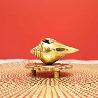Decorative Brass Shankh / Stylized Conch on Stand In Brass - 4 inch Length