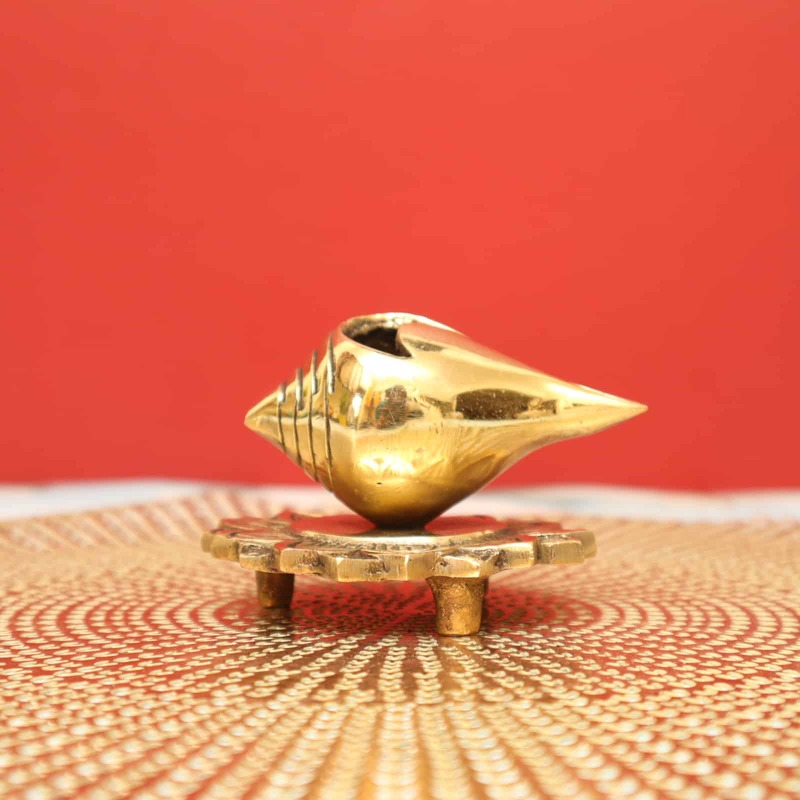 Decorative Brass Shankh / Stylized Conch on Stand In Brass - 4 inch Length