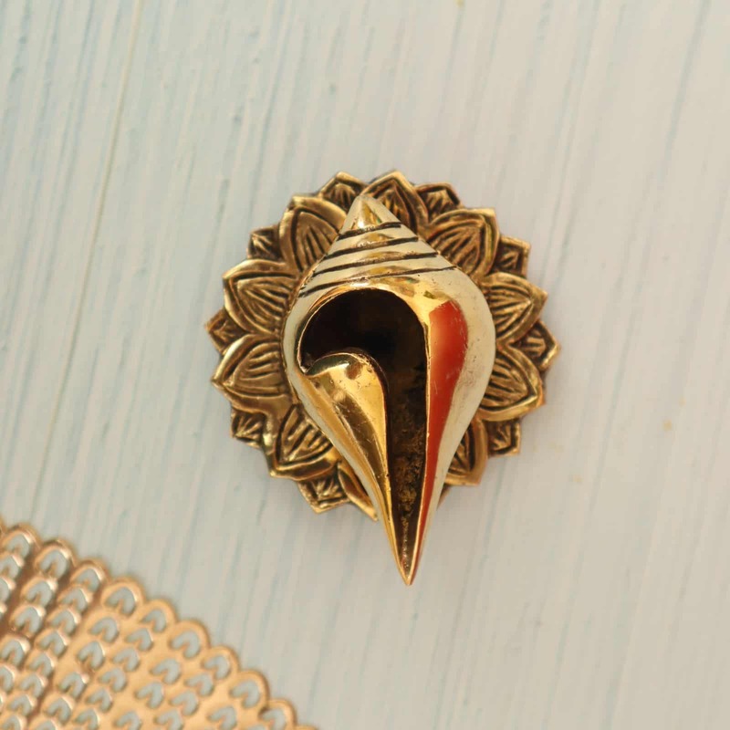 Decorative Brass Shankh / Stylized Conch on Stand In Brass - 4 inch Length