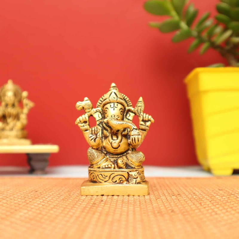 Divine Ganesh Idol in Brass - 3 inch Height