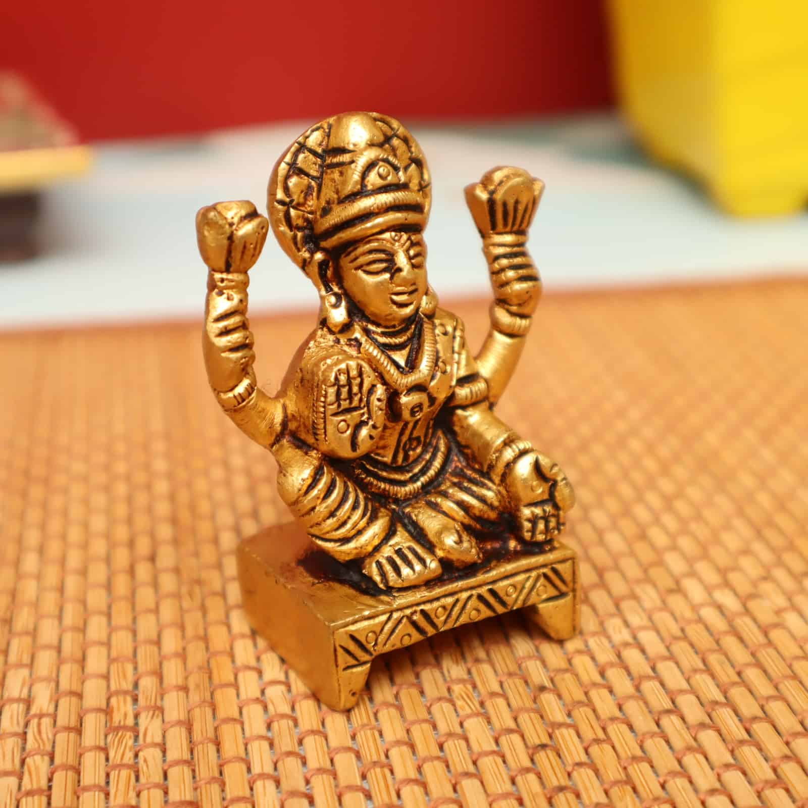 Small Lakshmi Devi Idol sitting on Sinhasan in Brass - 2.7 inch Height