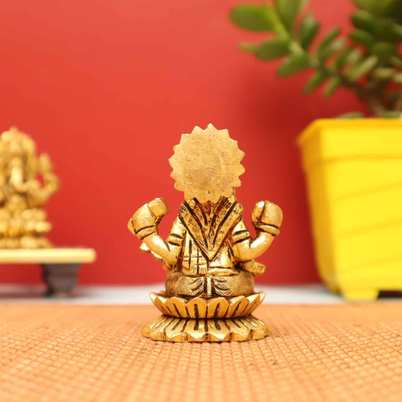 Auspicious Saraswati Devi Idol sitting on Lotus in Brass - 3 inch Height