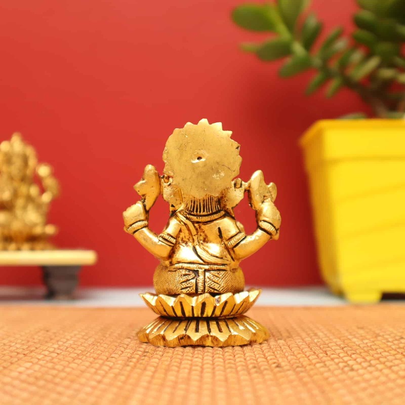 Auspicious Ganesh Idol sitting on Lotus in Brass - 3 inch Height