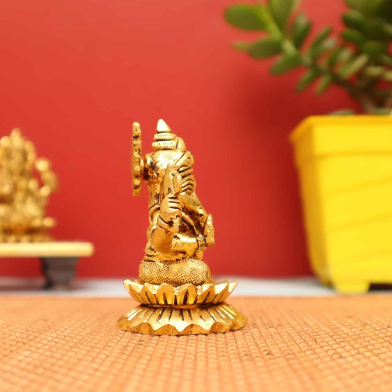 Auspicious Ganesh Idol sitting on Lotus in Brass - 3 inch Height
