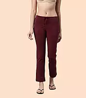 Enamor Essentials Womens E014-Mid Rise Slim Fit Basic Straight Leg Lounge Pants