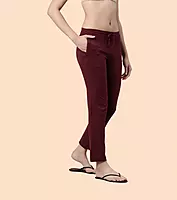 Enamor Essentials Womens E014-Mid Rise Slim Fit Basic Straight Leg Lounge Pants