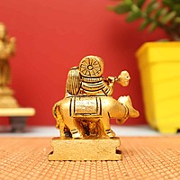 Miniature Masterpiece Radha Krishna with Cow Statue in Brass - 2.7 inch Height