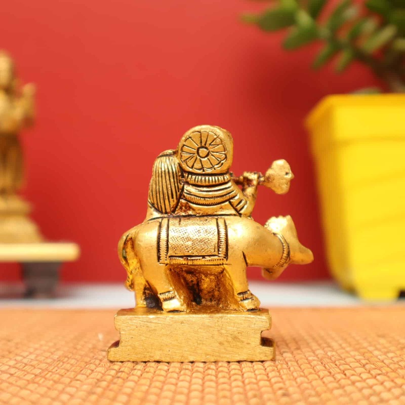 Miniature Masterpiece Radha Krishna with Cow Statue in Brass - 2.7 inch Height