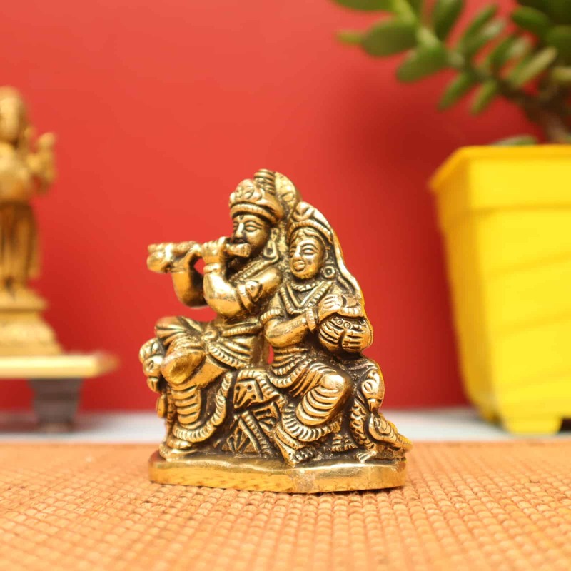 Small Radha Krishna Statue In Brass Divine Beauty - 3.2 inch Height