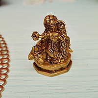 Miniature Masterpiece Radha Krishna with Cow Statue in Brass - 2.7 inch Height
