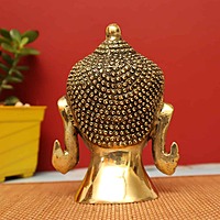 Lord Buddha Head In Brass with Round Base - 7 inch Height