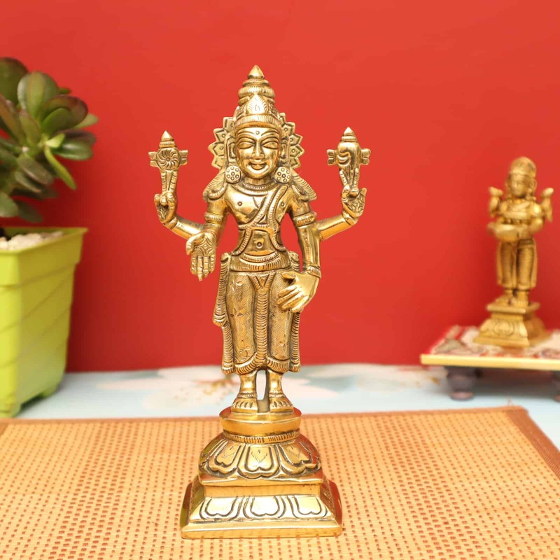 Brass Tirupati Balaji | Venkateshwara Idol - 7.6 inch Height | Divine Lord Vishnu Avatar