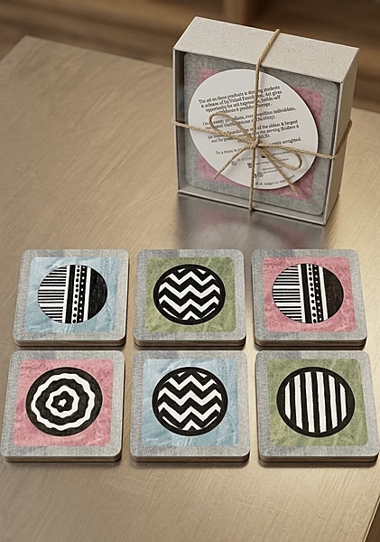SET OF 6 GEOMETRIC CIRCLE SQ COASTERS