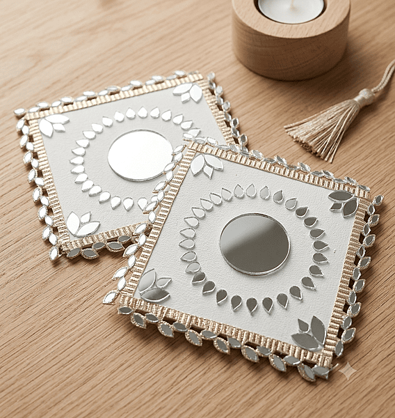 SET OF 2 DECO MIRROR COASTERS