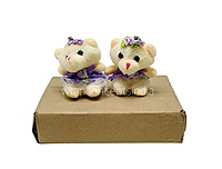 Small Teddy With Dress & Bow - Red/Pink