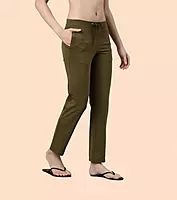 Enamor Essentials Womens E014-Mid Rise Slim Fit Basic Straight Leg Lounge Pants