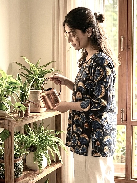 Indigo Mashrum Block Printed Short Kurti