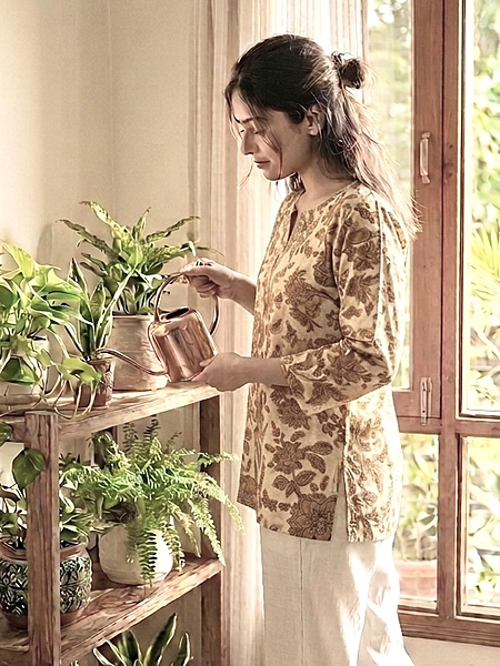 Mustard Block Printed Short Kurti