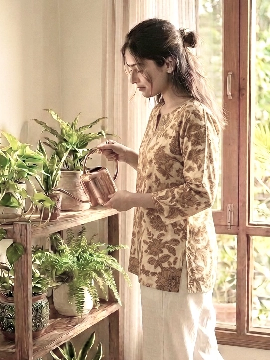 Mustard Block Printed Short Kurti