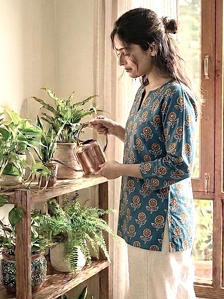 Blue Booty Block Printed Short Kurti-X-Large