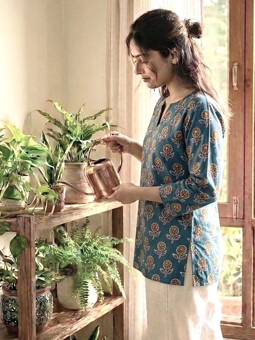 Blue Booty Block Printed Short Kurti-X-Large