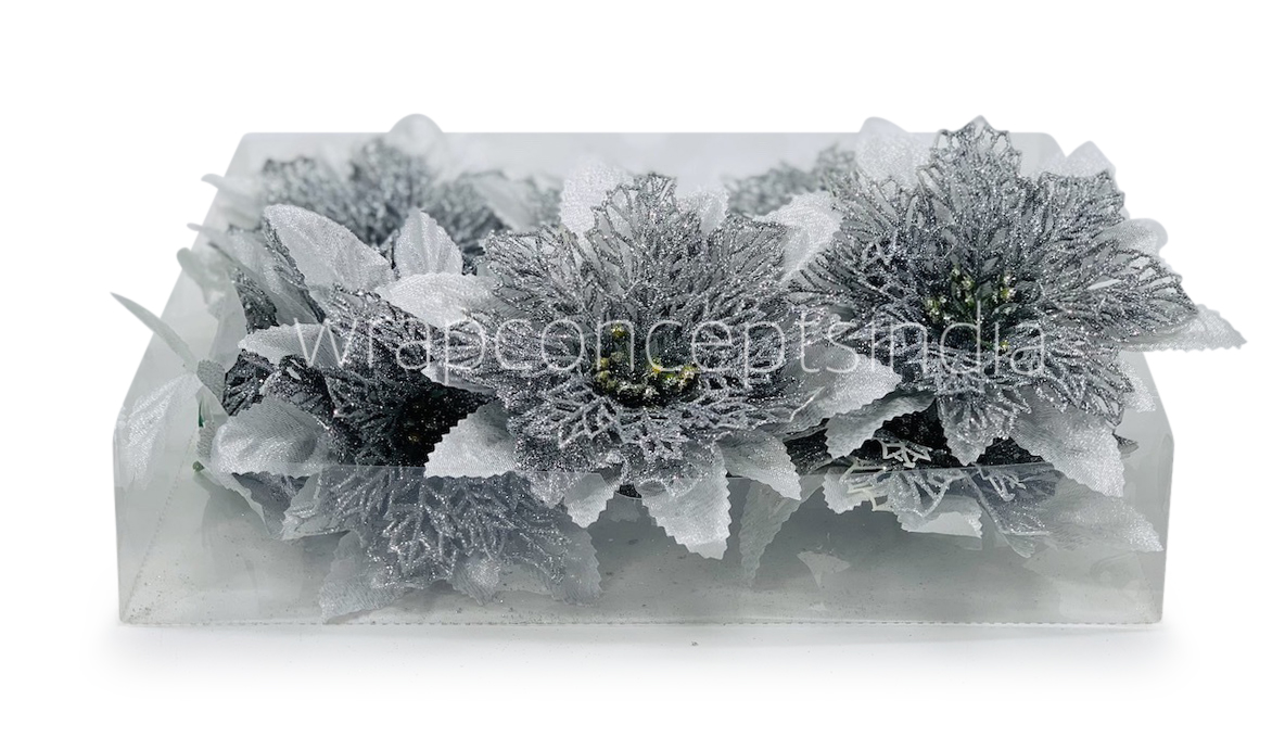 Silver Flower With Silver Glitter Petals