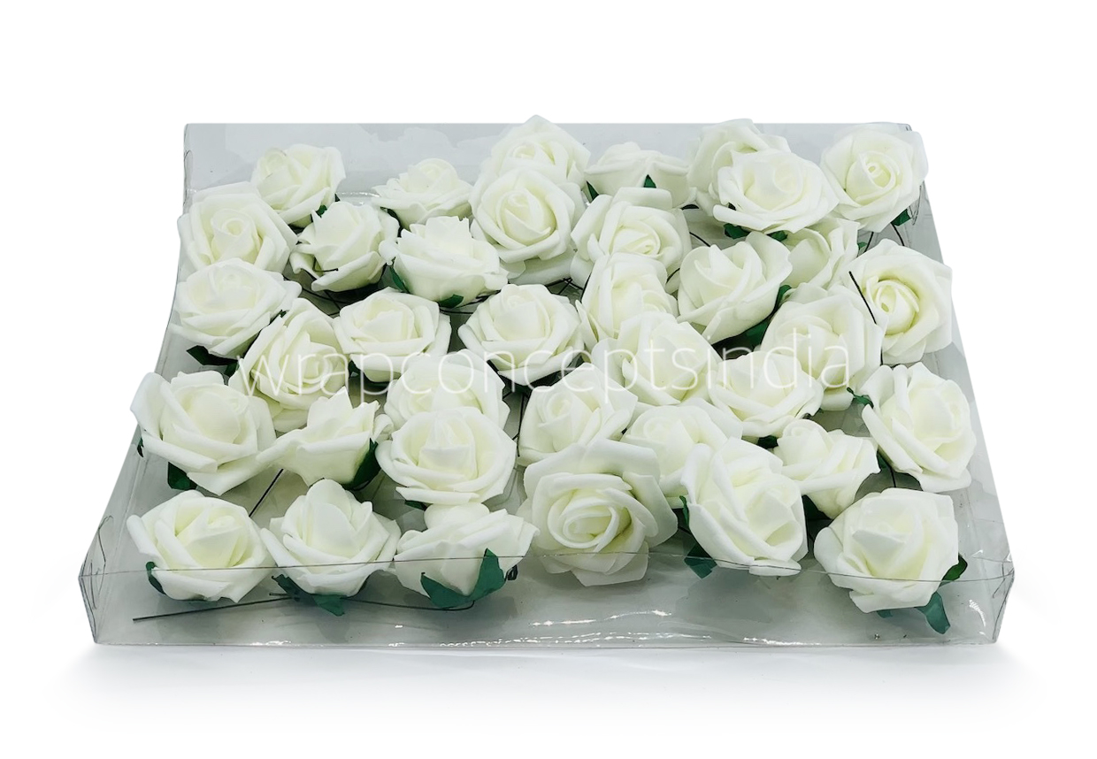 Small Ivory Foam Rose on stick