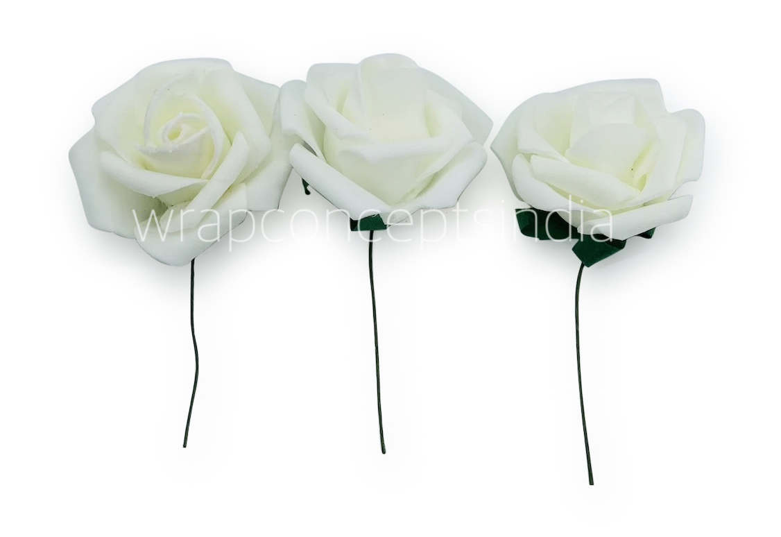 Small Ivory Foam Rose on stick