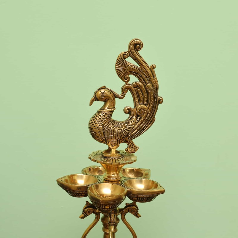 Brass Peacock Lamp - 21 inch Height | Elegant Brass Peacock Table Lamp for Home