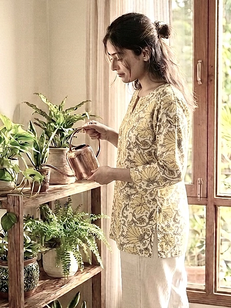 Beige Ajrakh Block Printed Short Kurti