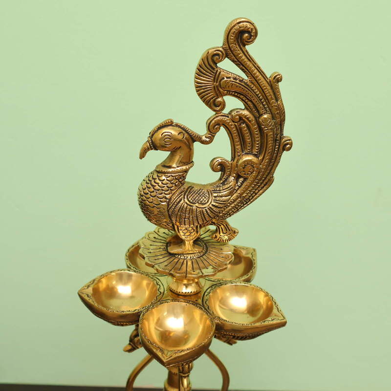 Brass Peacock Lamp - 21 inch Height | Elegant Brass Peacock Table Lamp for Home