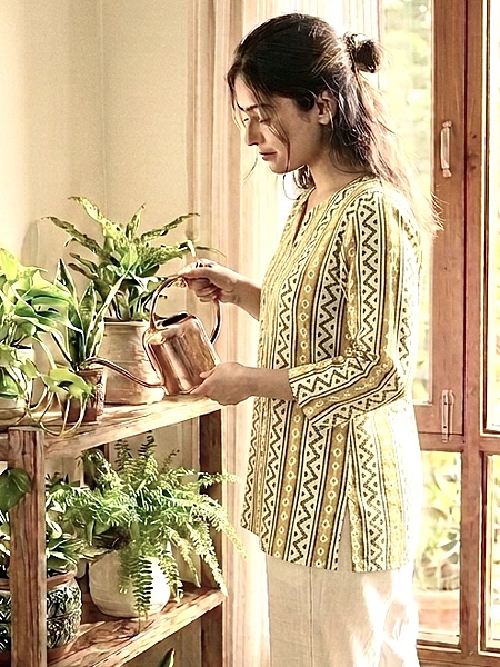 Yellow Ganthi Block Printed Short Kurti