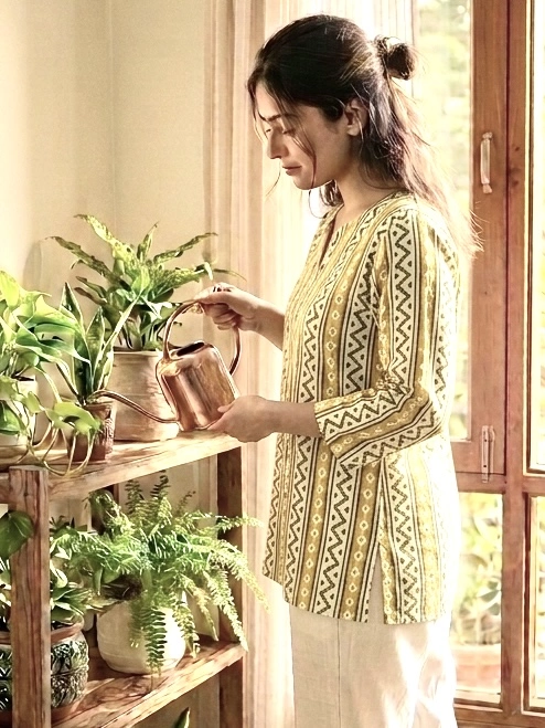 Yellow Ganthi Block Printed Short Kurti