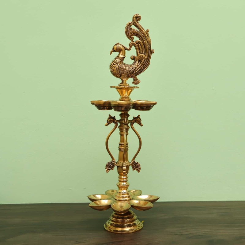 Brass Peacock Lamp - 21 inch Height | Elegant Brass Peacock Table Lamp for Home