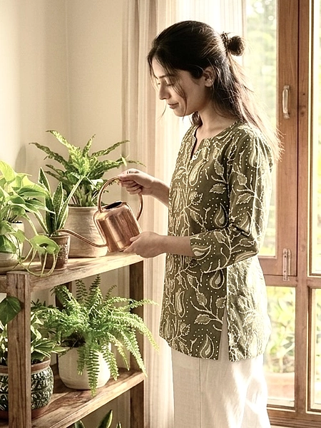 Mehndi Dabu Block Printed Short Kurti-XX-Large