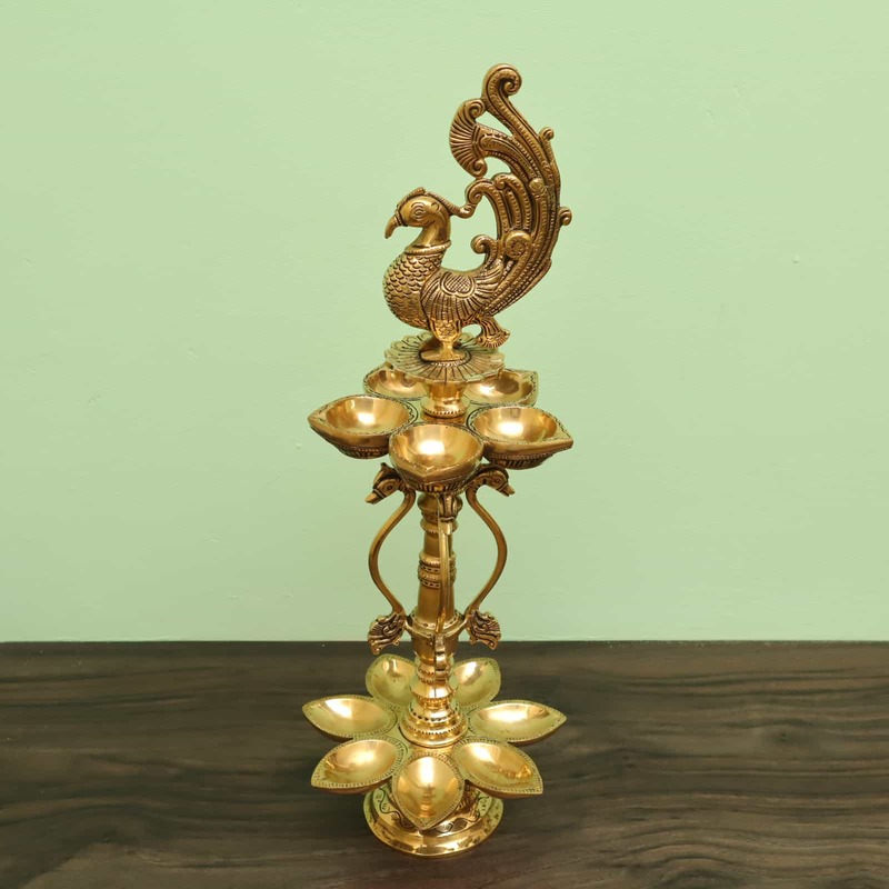 Brass Peacock Lamp - 21 inch Height | Elegant Brass Peacock Table Lamp for Home