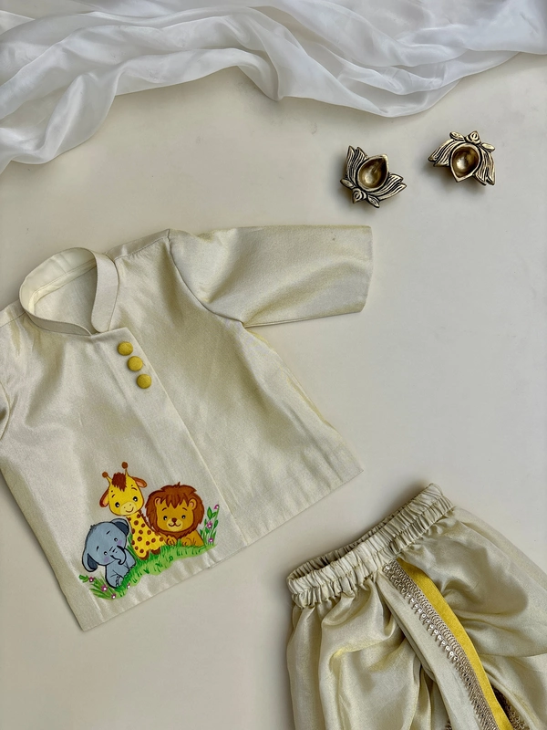 Lil' Jungle Safari Handpainted Silk Dhoti Set