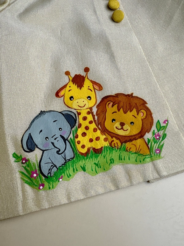 Lil' Jungle Safari Handpainted Silk Dhoti Set