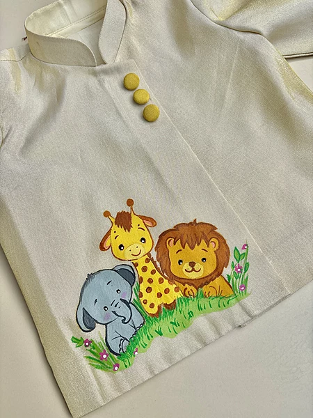 Lil' Jungle Safari Handpainted Silk Dhoti Set