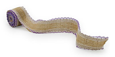 Burlap Ribbon with White & Lilac Lace