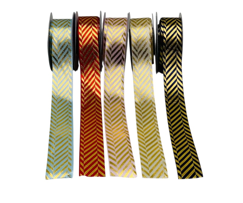 Zigzag Gold Foil Satin Ribbon - 25 mm